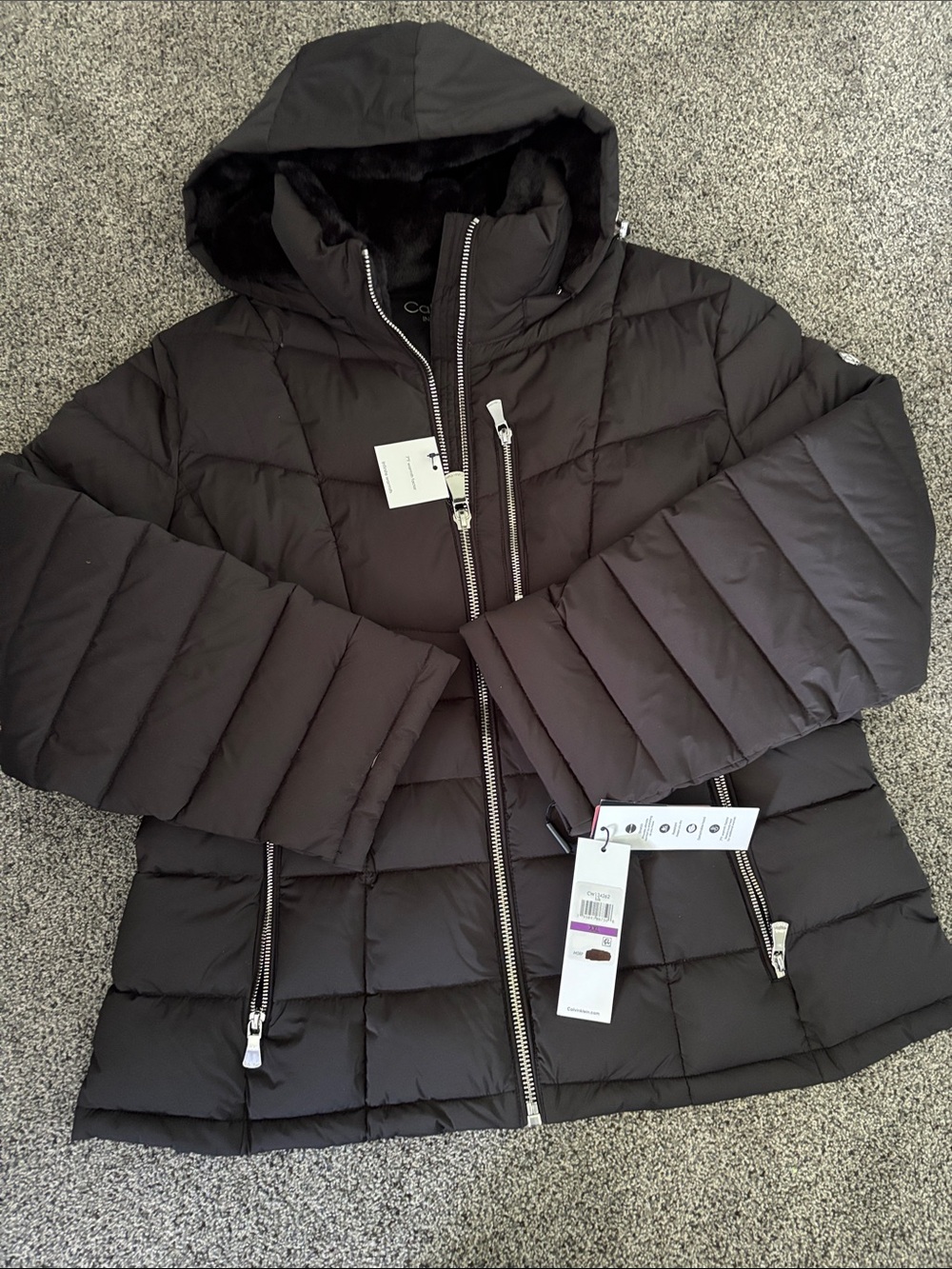 Calvin Klein Women's Black Quilted Hooded Puffer Coat
